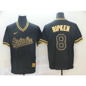 MLB Orioles 8 Cal Ripken Jr Black Gold Nike Cooperstown Legend V Neck Men Jersey