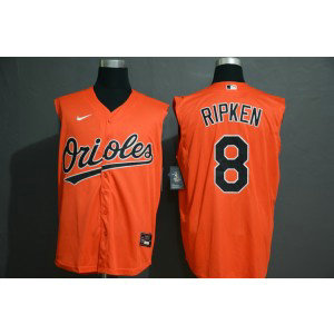 MLB Orioles 8 Cal Ripken Jr Orange Nike Cool Base Sleeveless Men Jersey