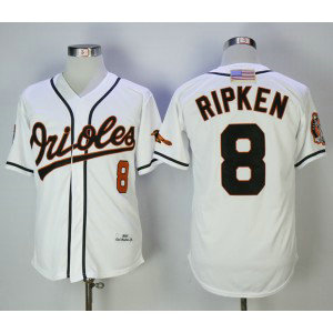 MLB Orioles 8 Cal Ripken Jr White 2001 Mitchell and Ness Men Jersey