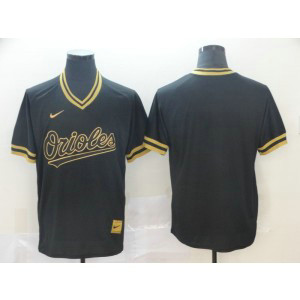 MLB Orioles Blank Black Gold Nike Cooperstown Legend V Neck Men Jersey