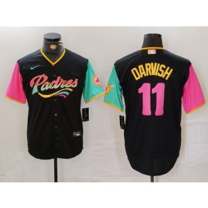 MLB Padres 11 Yu Darvish Black Pink Nike Cool Base Men Jersey