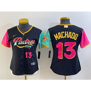 MLB Padres 13 Manny Machado Black 2021 City Connect Nike Cool Base Women Jersey
