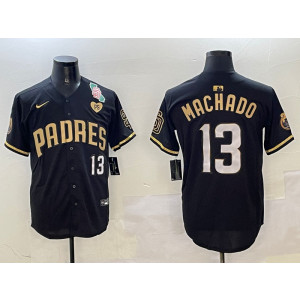 MLB Padres 13 Manny Machado Black Gold Nike Cool Base Men Jersey