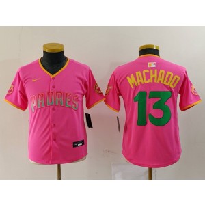 MLB Padres 13 Manny Machado Pink Nike Cool Base Youth Jersey