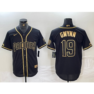 MLB Padres 19 Tony Gwynn Black Gold Nike Cool Base Men Jersey