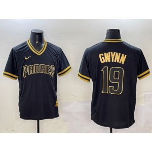 MLB Padres 19 Tony Gwynn Black Gold Nike Cool Base Men Jersey