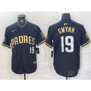 MLB Padres 19 Tony Gwynn Black Gold Nike Cool Base Men Jersey