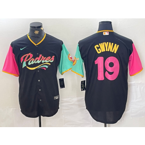 MLB Padres 19 Tony Gwynn Black Pink Nike Cool Base Men Jersey