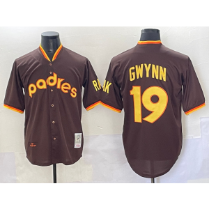 MLB Padres 19 Tony Gwynn Brown Throwback Cool Base Men Jersey