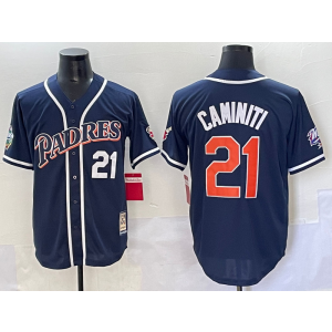 MLB Padres 21 Caminiti Navy Nike Cool Base Men Jersey