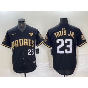 MLB Padres 23 Fernando Tatis Gold Black Nike Cool Base Men Jersey