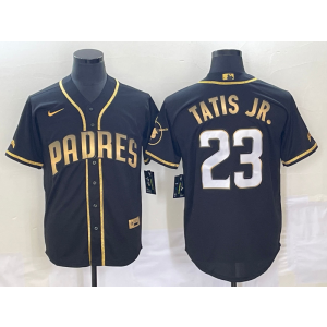 MLB Padres 23 Fernando Tatis Jr. Black Gold Nike Cool Base Men Jersey