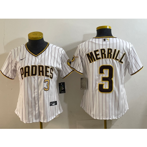 MLB Padres 3 Merril Brown White Nike Cool Base Women Jersey