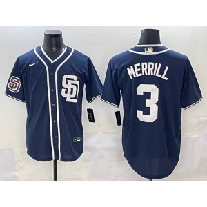 MLB Padres 3 Merril Navy Nike Cool Base Men Jersey