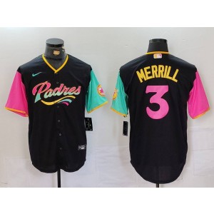 MLB Padres 3 Merrill Black Pink Nike Cool Base Men Jersey