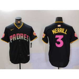 MLB Padres 3 Merrill Black Pink Nike Cool Base Men Jersey