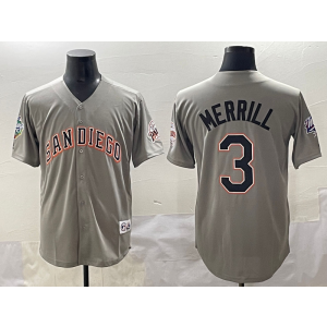 MLB Padres 3 Merrill Grey Nike Cool Base Men Jersey