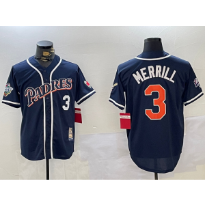 MLB Padres 3 Merrill Navy Nike Cool Base Throwback Men Jersey