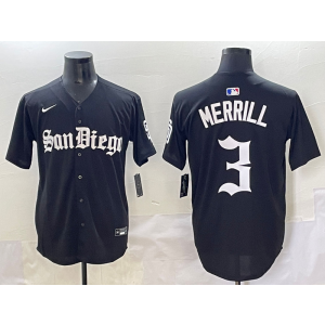 MLB Padres 3 Merrill New Black Nike Cool Base Men Jersey