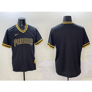 MLB Padres Blank Black Gold Nike Cool Base Men Jersey