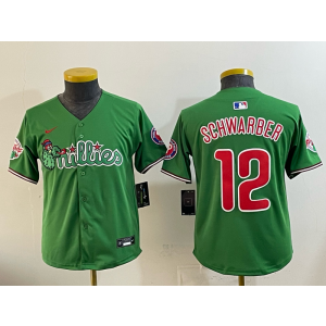 MLB Philadelphia Phillies 12 Schwarber Green Cool Base Youth Jersey
