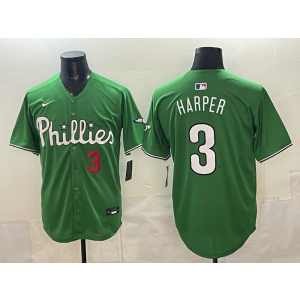 MLB Philadelphia Phillies 3 Bryce Harper Green Cool Base Men Jersey