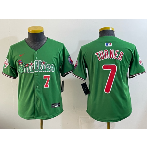 MLB Philadelphia Phillies 7 Trea Turner Green Cool Base Youth Jersey