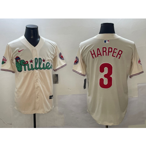 MLB Phillie 3 Bryce Harper Cream Nike Cool Base Men Jersey