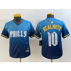 MLB Phillies 10 JT Realmuto Blue City Connect Nike Cool Base Youth Jersey