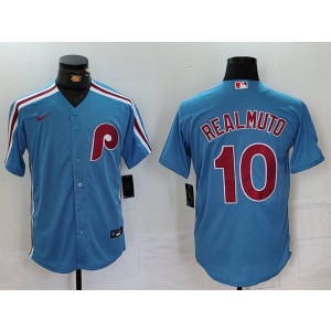 MLB Phillies 10 JT Realmuto Blue Nike Cool Base Men Jersey