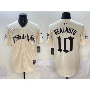 MLB Phillies 10 JT Realmuto Cream New Nike Cool Base Men Jersey