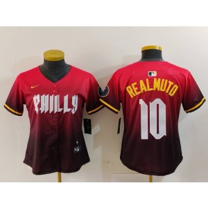 MLB Phillies 10 JT Realmuto Red 2024 City Connect Nike Cool Base Women Jersey