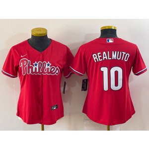 MLB Phillies 10 JT Realmuto Red Nike Cool Base Women Jersey