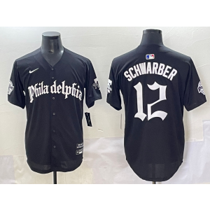 MLB Phillies 12 Kyle Schwarber Black New Nike Cool Base Men Jersey