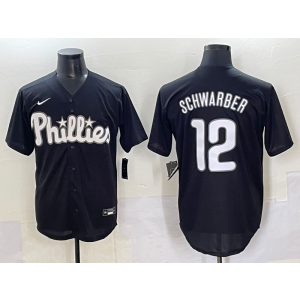 MLB Phillies 12 Kyle Schwarber Black Nike Cool Base Men Jersey