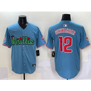 MLB Phillies 12 Kyle Schwarber Blue Nike Cool Base Men Jersey