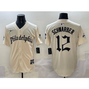 MLB Phillies 12 Kyle Schwarber Cream New Nike Cool Base Men Jersey