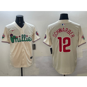 MLB Phillies 12 Kyle Schwarber Cream Nike Cool Base Men Jersey