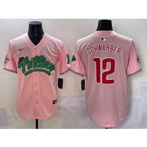 MLB Phillies 12 Kyle Schwarber Pink Nike Cool Base Men Jersey