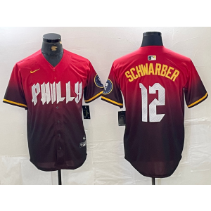MLB Phillies 12 Kyle Schwarber Red 2024 City Connect Nike Cool Base Men Jersey