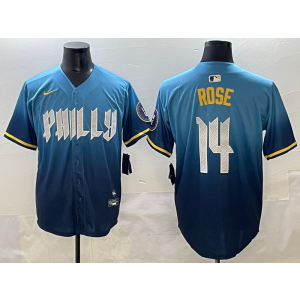 MLB Phillies 14 Rose Blue Nike Cool Base Men Jersey