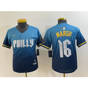 MLB Phillies 16 Brandon Marsh Blue City Connect Nike Cool Base Youth Jersey