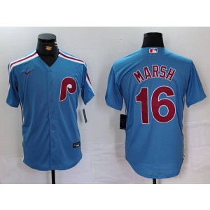 MLB Phillies 16 Brandon Marsh Blue Nike Cool Base Men Jersey