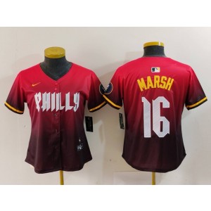 MLB Phillies 16 Brandon Marsh Red 2024 City Connect Nike Cool Base Women Jersey
