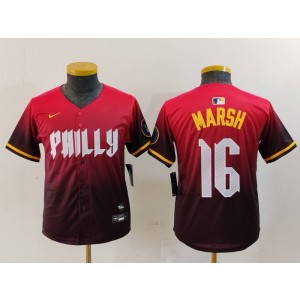 MLB Phillies 16 Brandon Marsh Red 2024 City Connect Nike Cool Base Youth Jersey