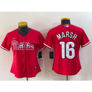 MLB Phillies 16 Brandon Marsh Red Nike Cool Base Women Jersey