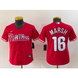 MLB Phillies 16 Brandon Marsh Red Nike Cool Base Youth Jersey