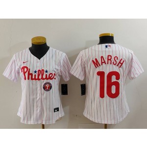 MLB Phillies 16 Brandon Marsh White Nike Cool Base Women Jersey