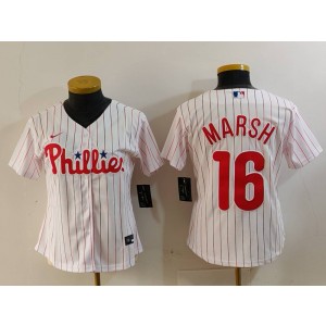 MLB Phillies 16 Brandon Marsh White Nike Cool Base Women Jersey