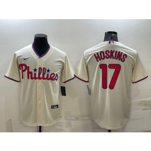MLB Phillies 17 Rhys Hoskins Cream Nike Cool Base Men Jersey